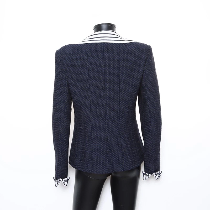 Giacca CHANEL 01A COCO Mark bottoni zip 38 blu navy WS8234