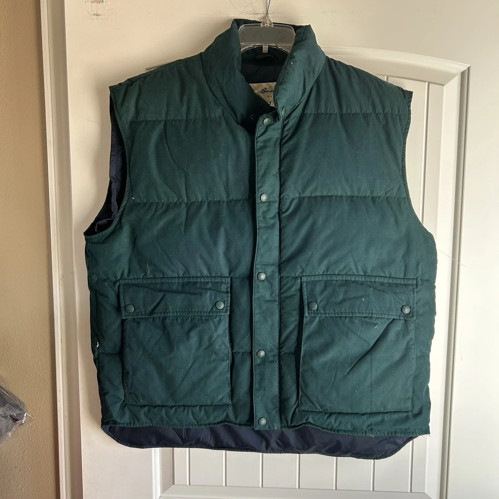 Eddie Bauer Coat Mens XL Green Quilted Goose Down Vest Jacket Camping Outdoor
