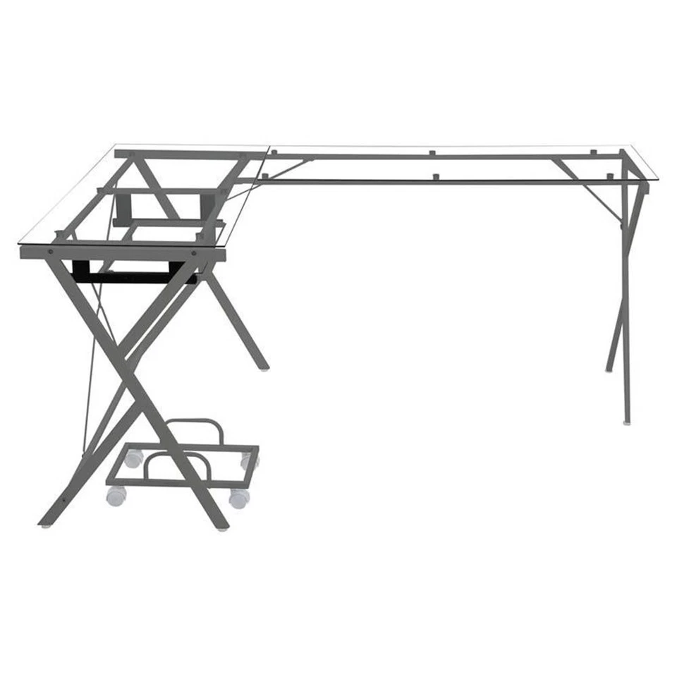 Escritorio para computadora ACME Demas con tapa de vidrio con soporte para computadora en transparente y plateado Foto 3 de 4