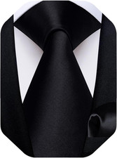 Mens Solid Color Tie and Pocket Square Set Woven Silk Plain Necktie Handkerchi