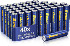 BONAI Longlife Alkaline Batteries AA (Pack of 40) 1.5V Double AA Batteries for A