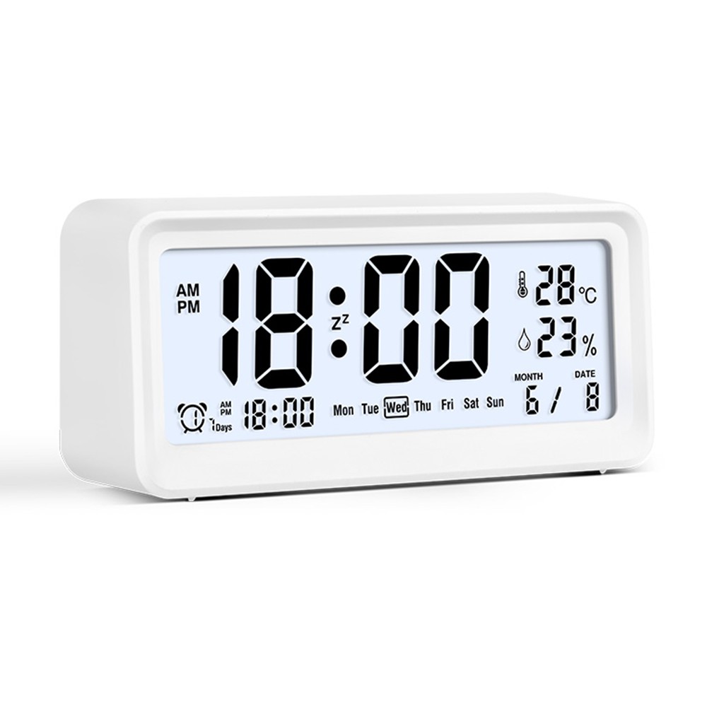 Digital Alarm Clock Large LCD Screen Week Temperature Humidity Date Display