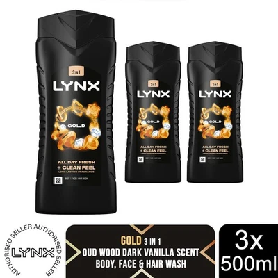 Lynx Gold 12H Refreshing Fragrance Shower Gel Bodywash, 3x 500ml