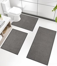 Bathroom Rug Sets 3 Piece, Ultra Thin Bath Mat Quick Dry Bath 3piece Dark Grey