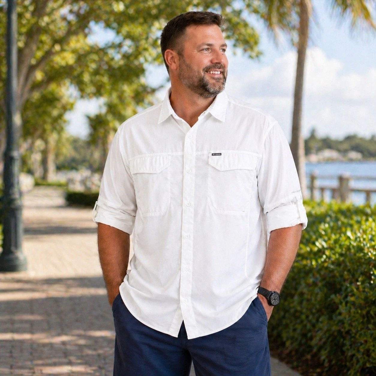 Columbia PFG Omni-Shade Fishing Shirt XXL White Long Sleeve Roll Tab Vented