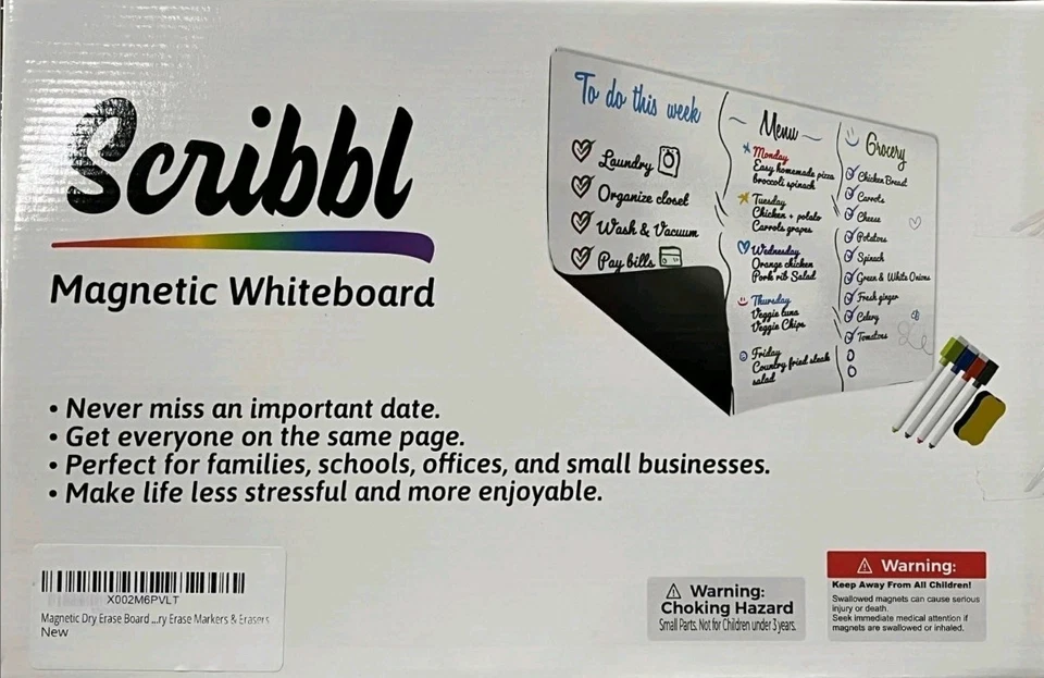 SCRIBBL BLANK WHITE MAGNETIC DRY ERASE BOARD L MARKERS ERASER KIDS FRIGDE MAGNET - Image 2 of 2