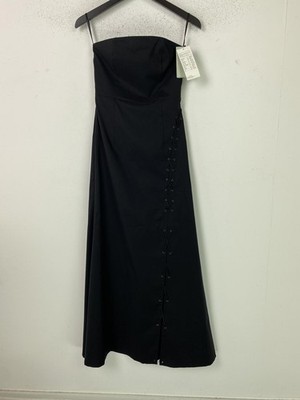 Mexx Black Maxi A-Line Dress Strapless Lace Up Side Split UK 8 NEW