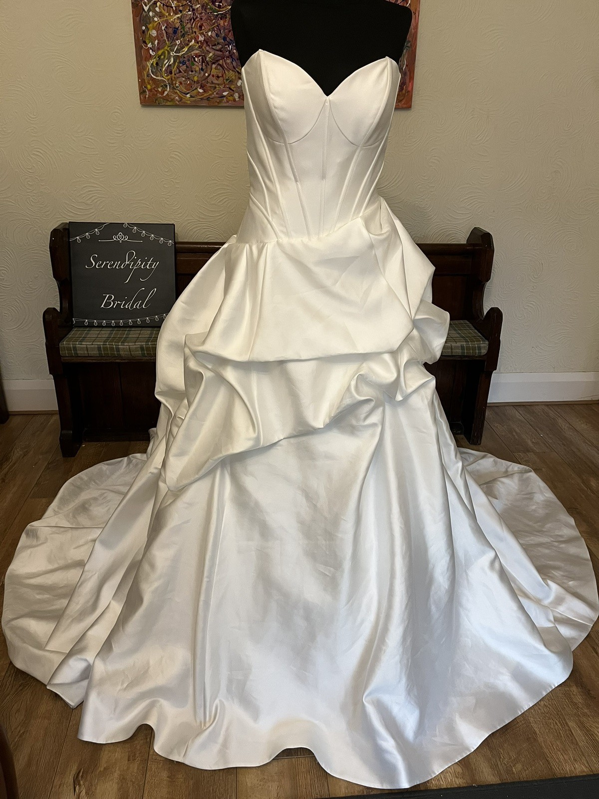 Veni Infantino Helen mikado basque ruched Wedding Dress Gown Size UK 14 image 3