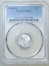 1943-D Lincoln Wartime Steel Cent PCGS MS63 Bright Luster PQ #V226Z