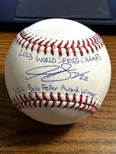 JON GRAY 4 SIGNED AUTOGRAPHED OML BASEBALL!  Rangers!!  Bob Feller Award Winner!