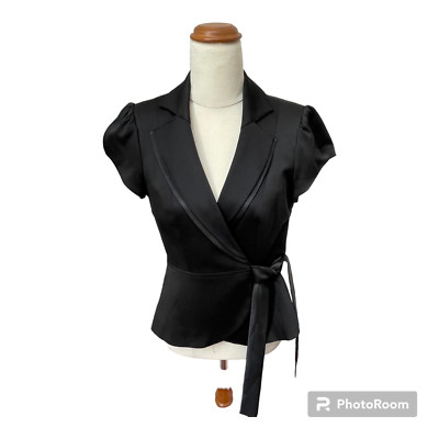 Orsay Size 36 Black Short Sleeve Crop Wrap Jacket With Side Tie (J3)
