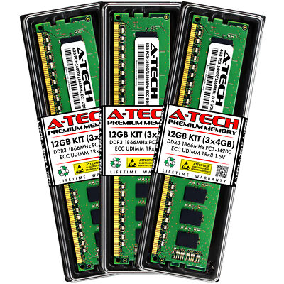 A-Tech 12GB 3x 4GB PC3-14900E ECC Unbuffered DDR3 1866MHz DIMM Server Memory RAM
