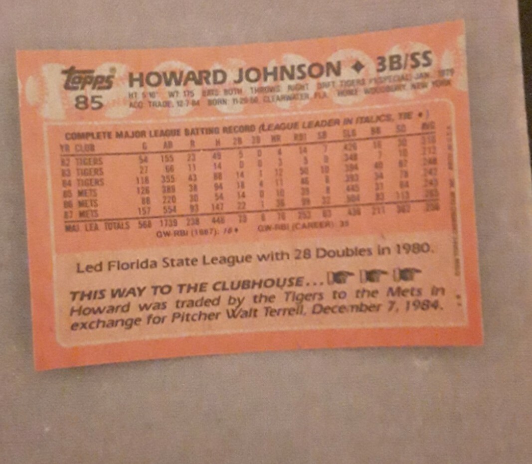 1988 Topps HOWARD JOHNSON baseball card 85. NEW YORK METS eBay