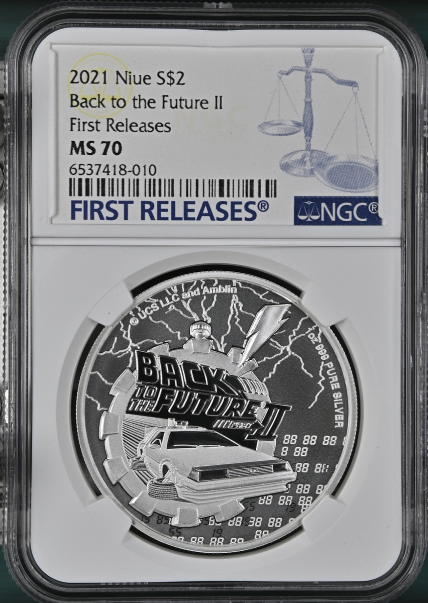 Back to the Future II BU 1 oz Silver Coin 2021 Niue $2 NGC MS 70