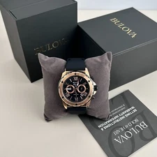 Bulova Men's Marine Star Black Dial with Silicon Band 44mm Quartz Watch 98B104