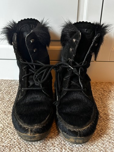 TECNICA Italian Leather Fur Boots Size 8 Winter Snow Ski Lodge Après Ski - Picture 2 of 6