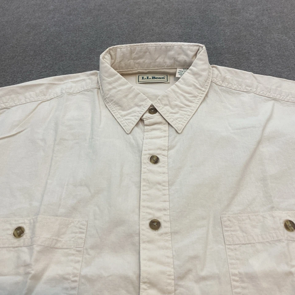 vtg L.L. Bean Shirt Mens Large Beige Tan S177 Short Sleeve Button Made in Canada - Image 2 of 4