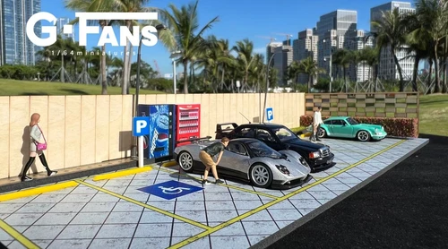 1:64 Diorama Car Garage Model LED Lighting Car Parking Lot Scene Display Model - Picture 17 of 43