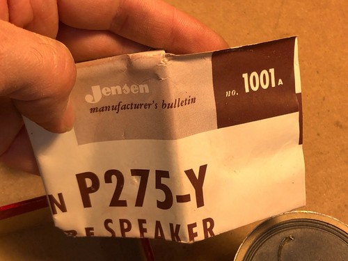 Vintage 1950s Jensen P275-Y Speaker for Regency TR-1 Radio & Zenith IN BOX - Picture 6 of 8
