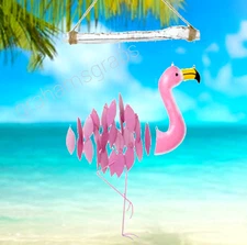 CUT GLASS PINK FLAMINGO WIND CHIME GEBLUEG438 BEACH POOL TROPICAL DECOR