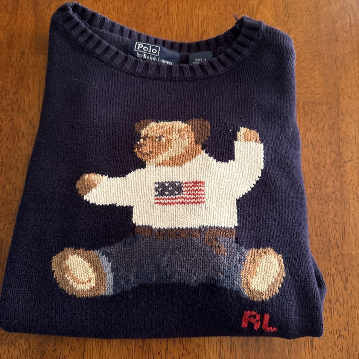 Vintage 2000s Polo Ralph Lauren Sitting Bear USA Flag Knit