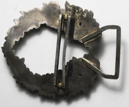 Vintage Sterling Repousse Flower Wreath #365 Nurses Belt Buckle 3-3/8" x 42mm - Picture 4 of 6
