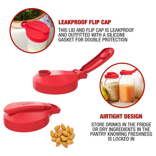 Masontops Multi Top - 2 Pack - Wide Mouth Mason Jar Lids with Easy Pour Spout - 第 3/6 張圖片