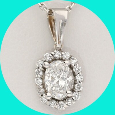 Lab Grown Diamond Halo Anhänger Halskette 0,70ct g Farbe VS Reinheit 14K WG