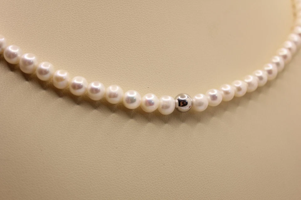 Collana Perle Acqua Dolce  Fresh Water Pearls mm 6-6,5  Sfera Argento mm 6 CM 45 - Immagine 4 di 4