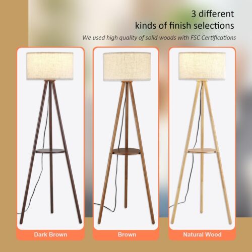 Wood Tripod Floor Lamp for Living Room, 3 Color Temparature LED Bulb Included... - Picture 8 of 8