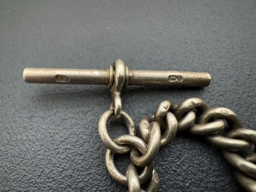 Antique Solid Silver Hallmarked Heavy 70gr Single Albert Watch Chain And Fob 29 - Picture 5 of 8