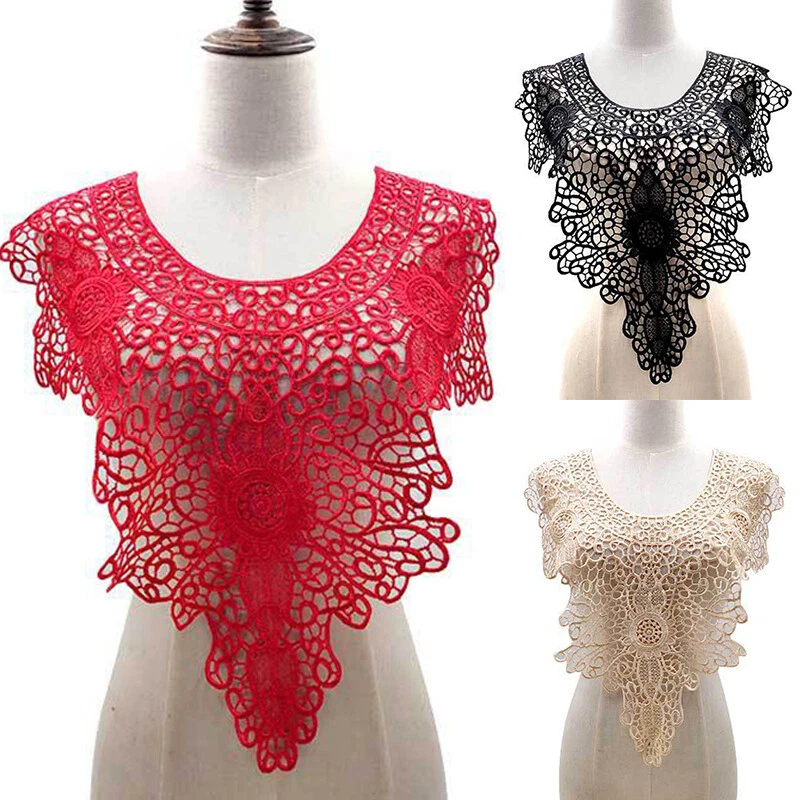 Long Flower Applique Lace Collar Trim Embroidered Neckline Sewing Patches Decor - Image 4 of 4