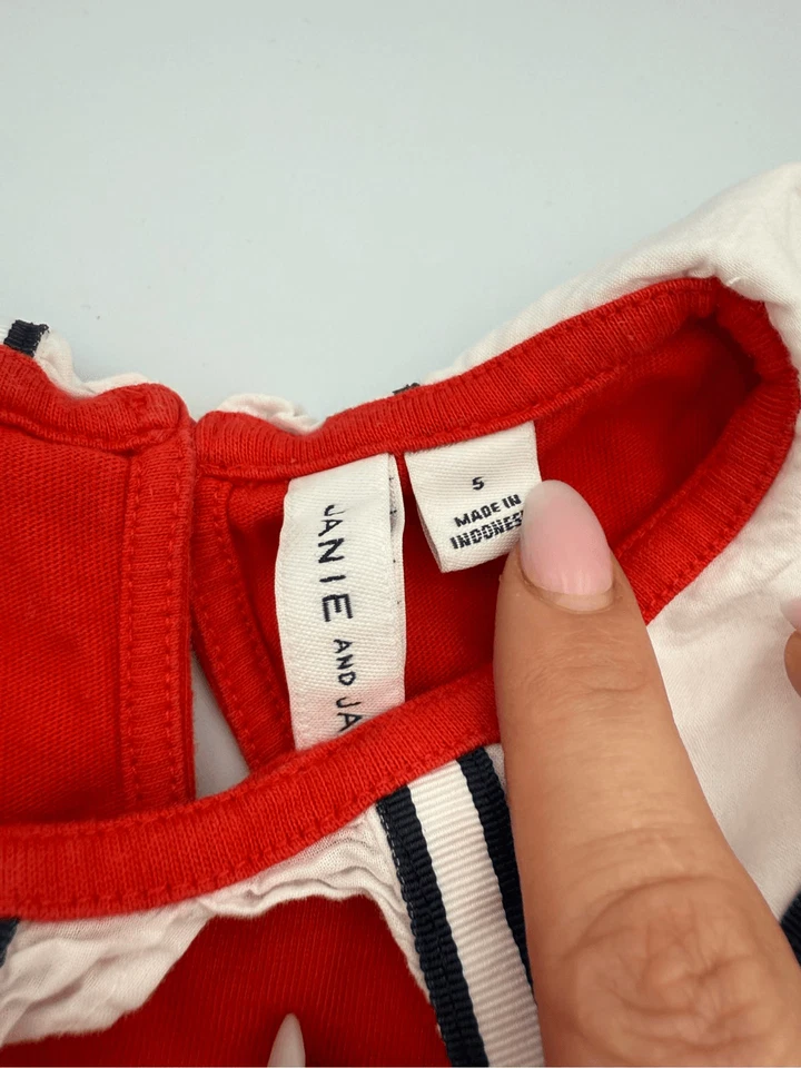 Janie and Jack Bundle of 2 Red and Blue Cotton Nautical Tops Size 5 - Image 3 of 4