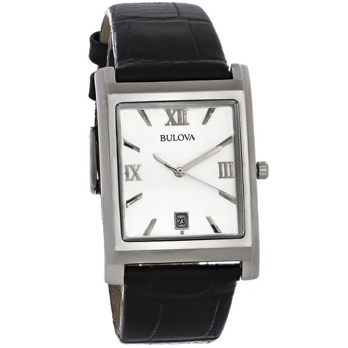bulova men's black leather strap watch 45mm 96b107