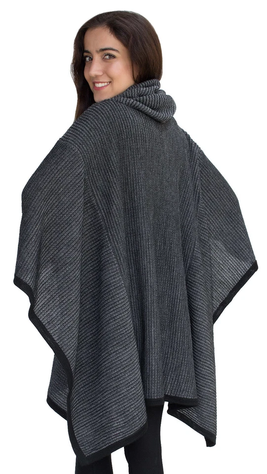 Women's Superfine Alpaca Wool Knitted Turtleneck Poncho - Image 4 of 4