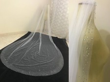 wedding Veil with beads rhinestones attach comb ivory