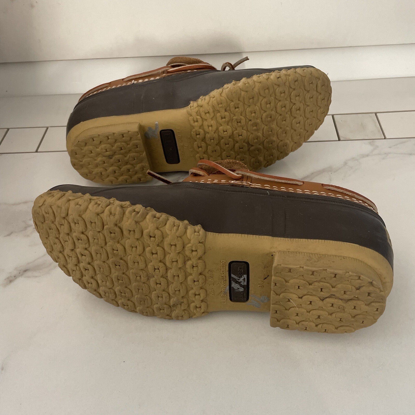 LL Bean Mocs Duck Boots Womens 8 Brown Leather Rubber Rain Waterproof Made USA