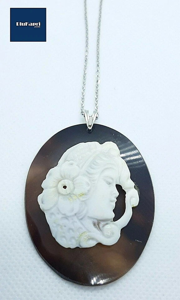 Collana Donna in argento 925 con CIONDOLO Cammeo naturale inciso a mano cammeo - Immagine 3 di 4