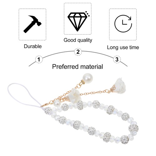 1pc Non-slip Phone Lanyards Crystal Beads Flower Hand Wrist Strap Short String - 第 2/12 張圖片
