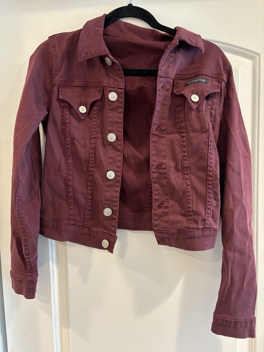 Hudson Women's Denim Jean Jacket Maroon Wine XS Stretch