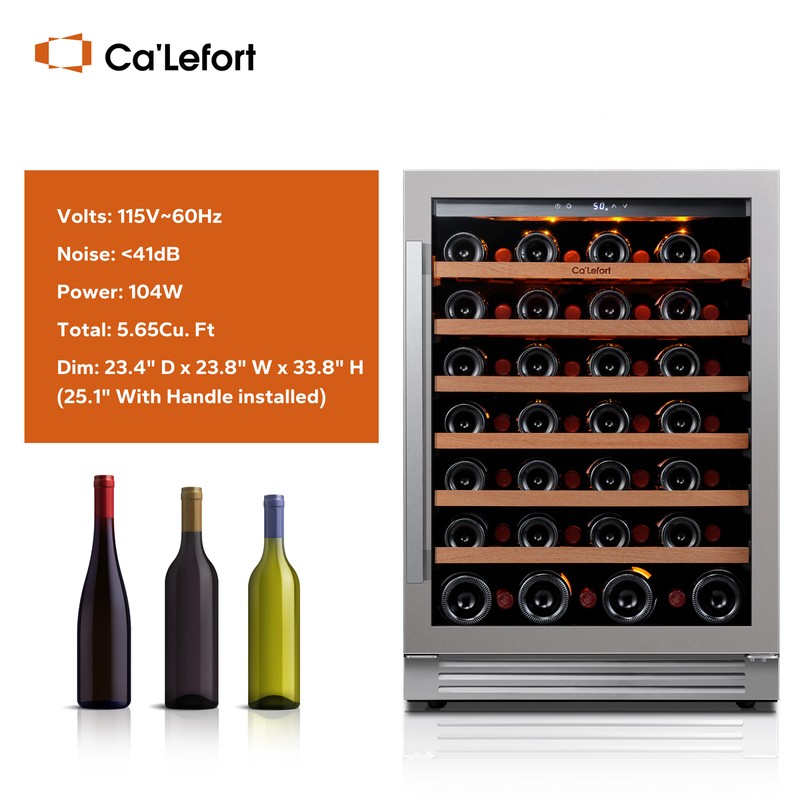 Ca'Lefort 24" Single Zone Wine Cooler 40°F-65°F With LED Lights,Racks Home,Bar