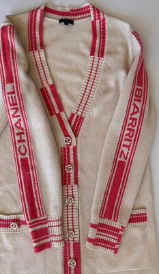 19P CHANEL ECRU CORAL CC BIARRITZ CASHMERE CARDIGAN SWEATER 34 | eBay