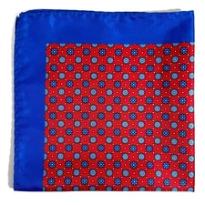 Silk-Like Red & Blue Floral Pocket Square (Handmade)