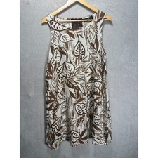 Tahari 100% Linen Sleeveless A Line Shift Dress Brown Beige Womens Size Medium