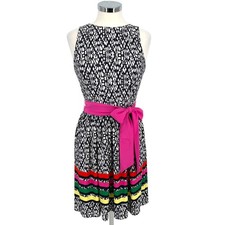 Eliza J A-Line Sleeveless Jersey Printed Dress Stripe Detail Knee Length Size 4