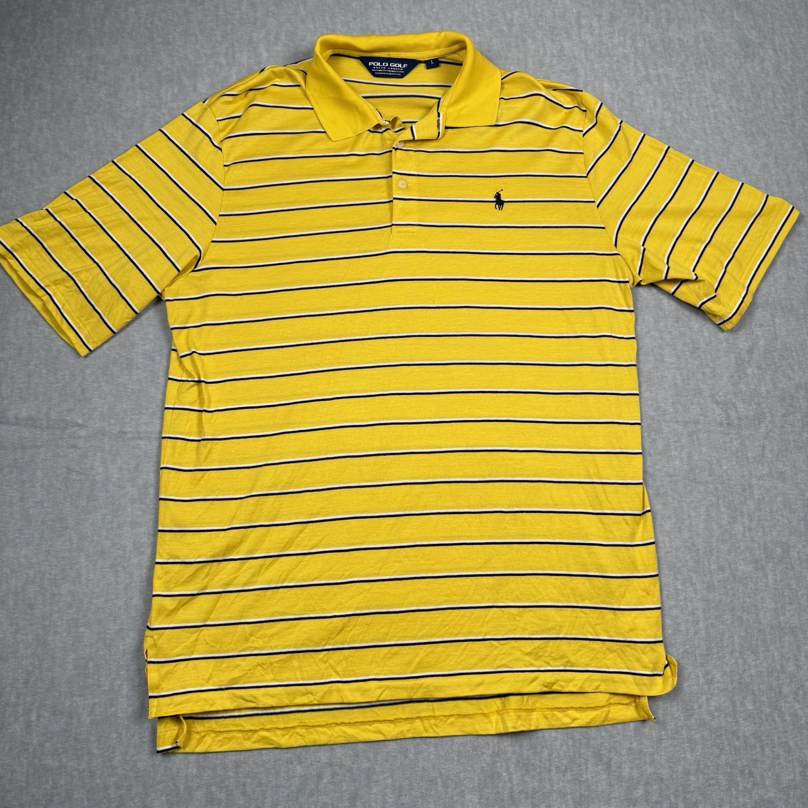Polo Golf Ralph Lauren Camicia Uomo Grande Giallo Righe Preppy Pony Casual *Buco*
