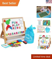 Compact Magnetic Kids Easel with Shapes, Letters & Drawing Roll - Fun Learning
