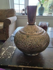 Antique Copper Kashmiri Water Storage Pot Surai Original Old Hand Fine Engraved