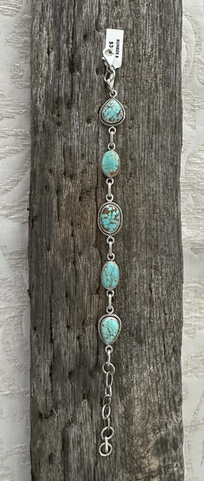 "Pulsera turquesa nativa americana SW NO.8 de plata esterlina 6,5-8,5""" Foto 3 de 4