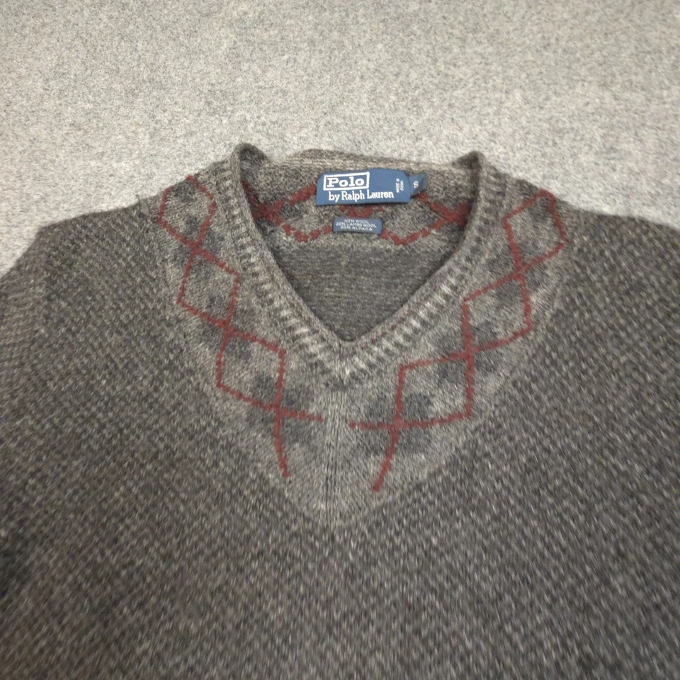 vintage Ralph Lauren Jumper mens SMALL grey sweater knit wool alpaca 90s Size S - image 4 of 4